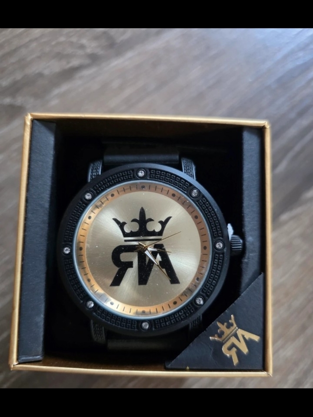 Red Ape Men's Black and Gold Logo Dial Watch -